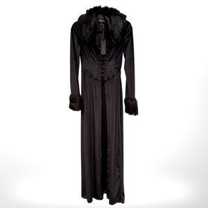 Dreamy Black Goth Long Dress with Faux Fur Trim